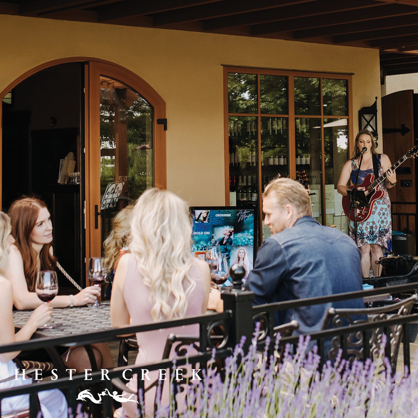 group listening to music on the patio